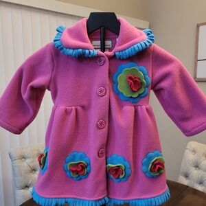 Charming Pink Kids Jacket with Blue Floral Accents